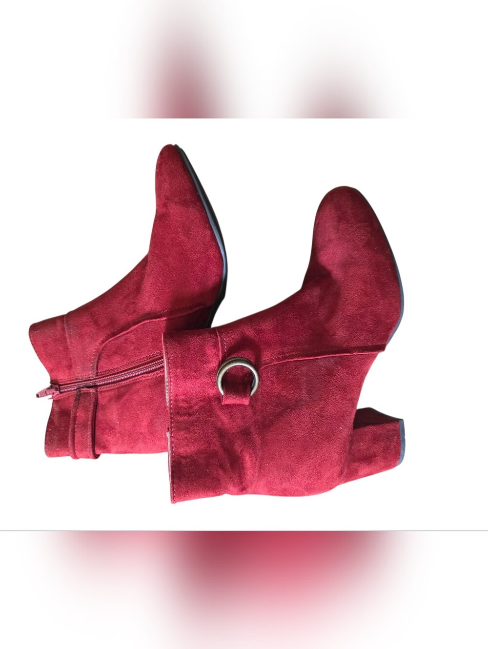 White Mountain Red Suede Ankle Boots with Ring Accent